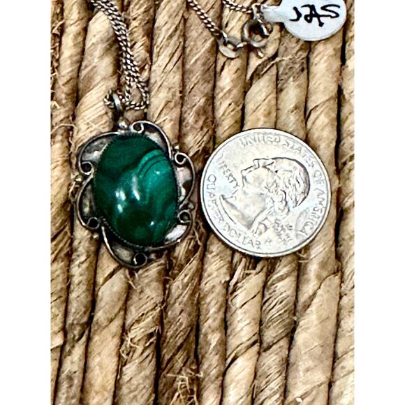 Vintage Malachite Sterling Silver Necklace Chain 20” - Picture 4 of 5
